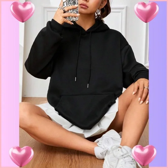 New Black Hoodie sweatshirt womens size XL sold out style pullover with pockets - Picture 5 of 6